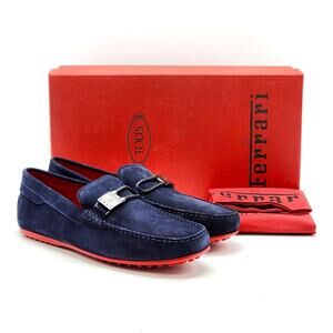 Tod’s for Ferrari Gommino Driving Suede Loafers Navy Blue UK 7 US 8.5 - NWB $695